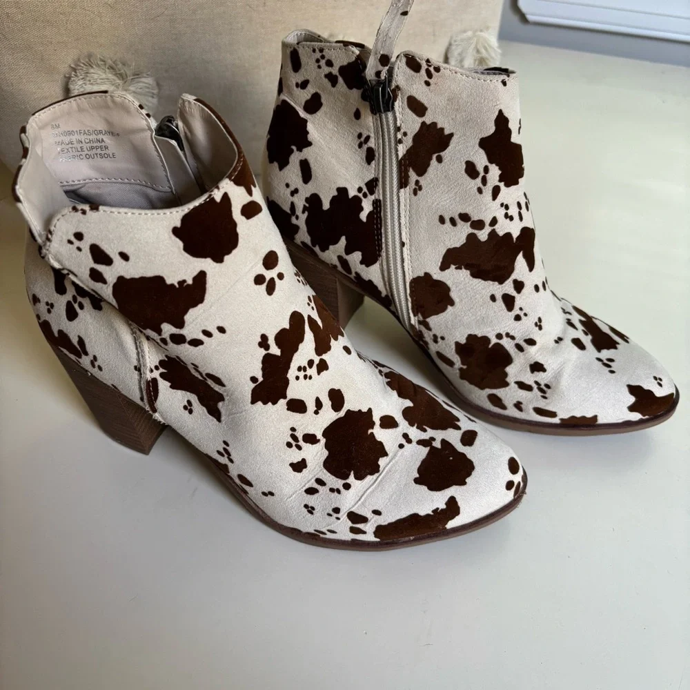 Altr’d state Cow Print Ankle Boots size 8 - Picture 1 of 8